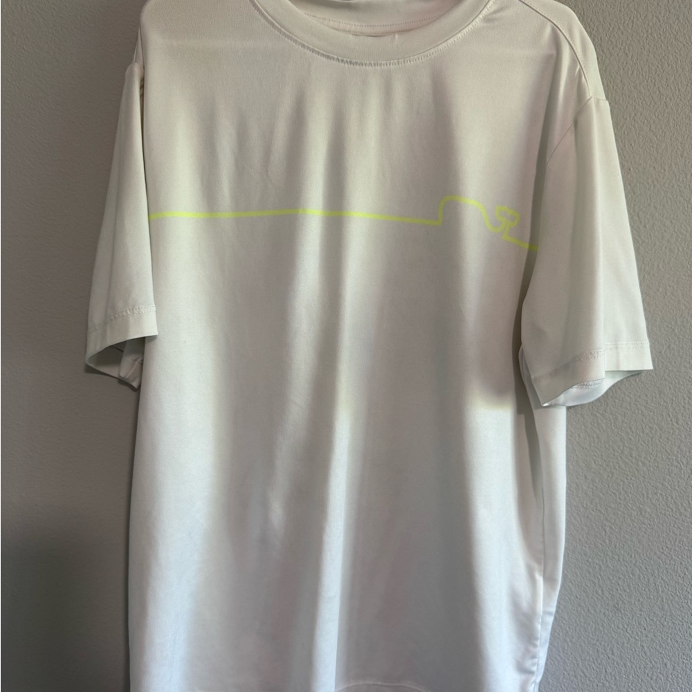 Vineyard Vines Performance Tee in White and Neon Yellow, Boys S (8-10)